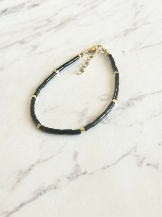 Med/Large Onyx + Gold Cylinder Bracelet (ONLY 1 available)