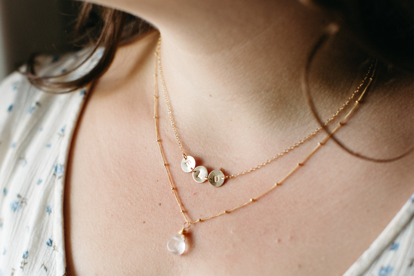 Gold Double Hung Initial Disk Necklace