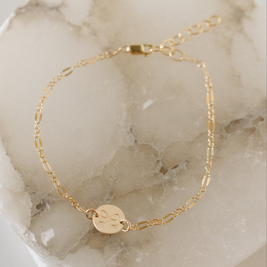 Stamped Bow Charm Chain Bracelet