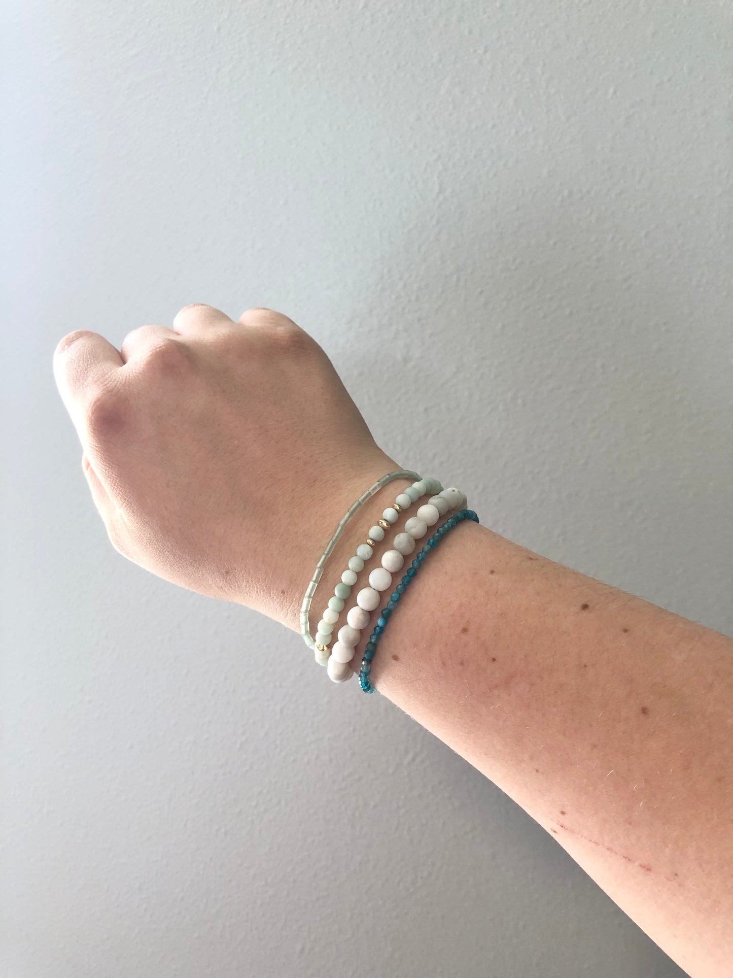 Gold Saucer Sea Foam Amazonite Bracelet.