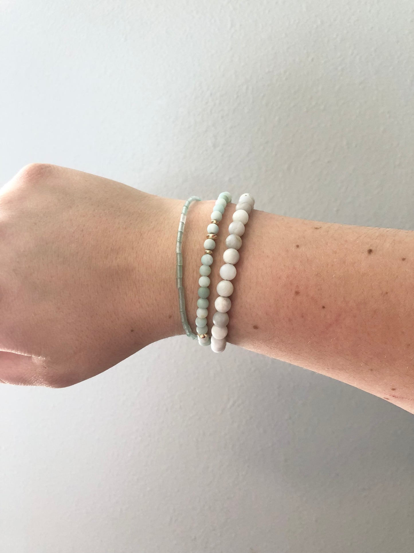 Gold Saucer Sea Foam Amazonite Bracelet.