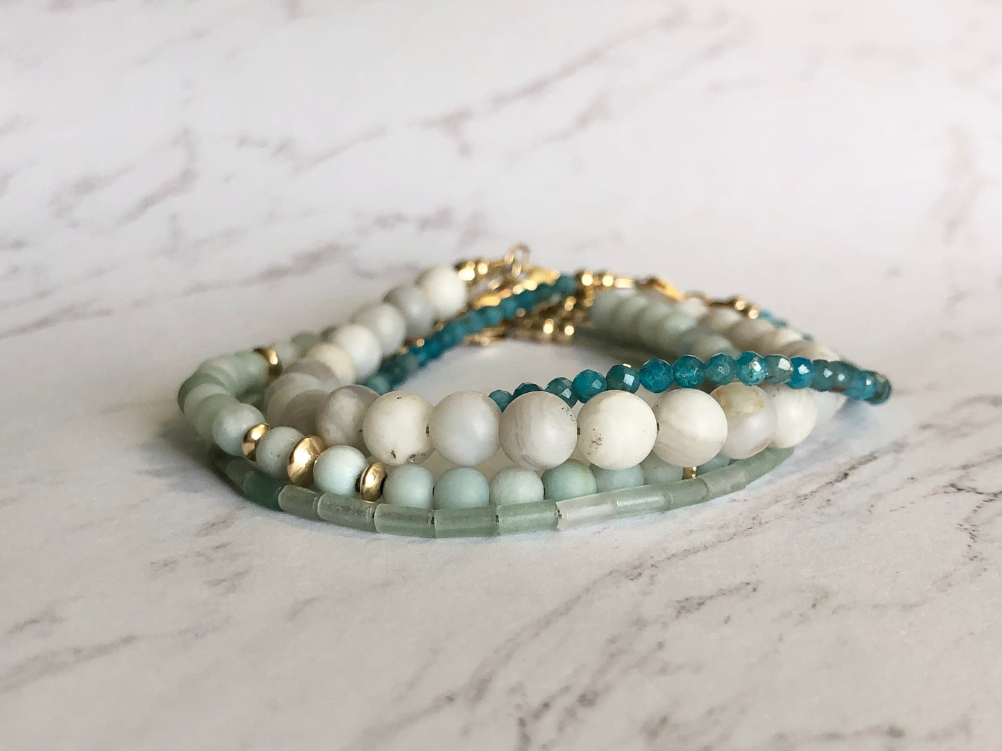 Gold Saucer Sea Foam Amazonite Bracelet.