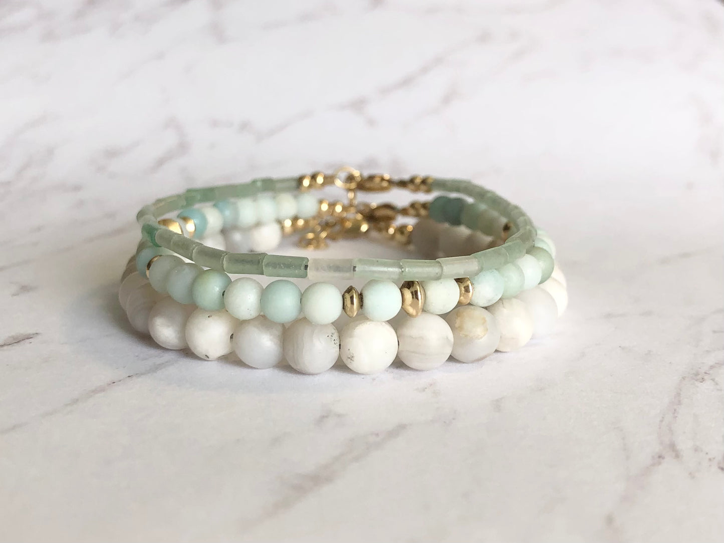 Gold Saucer Sea Foam Amazonite Bracelet.