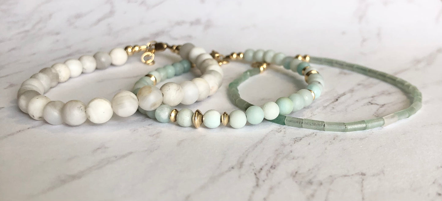 Gold Saucer Sea Foam Amazonite Bracelet.