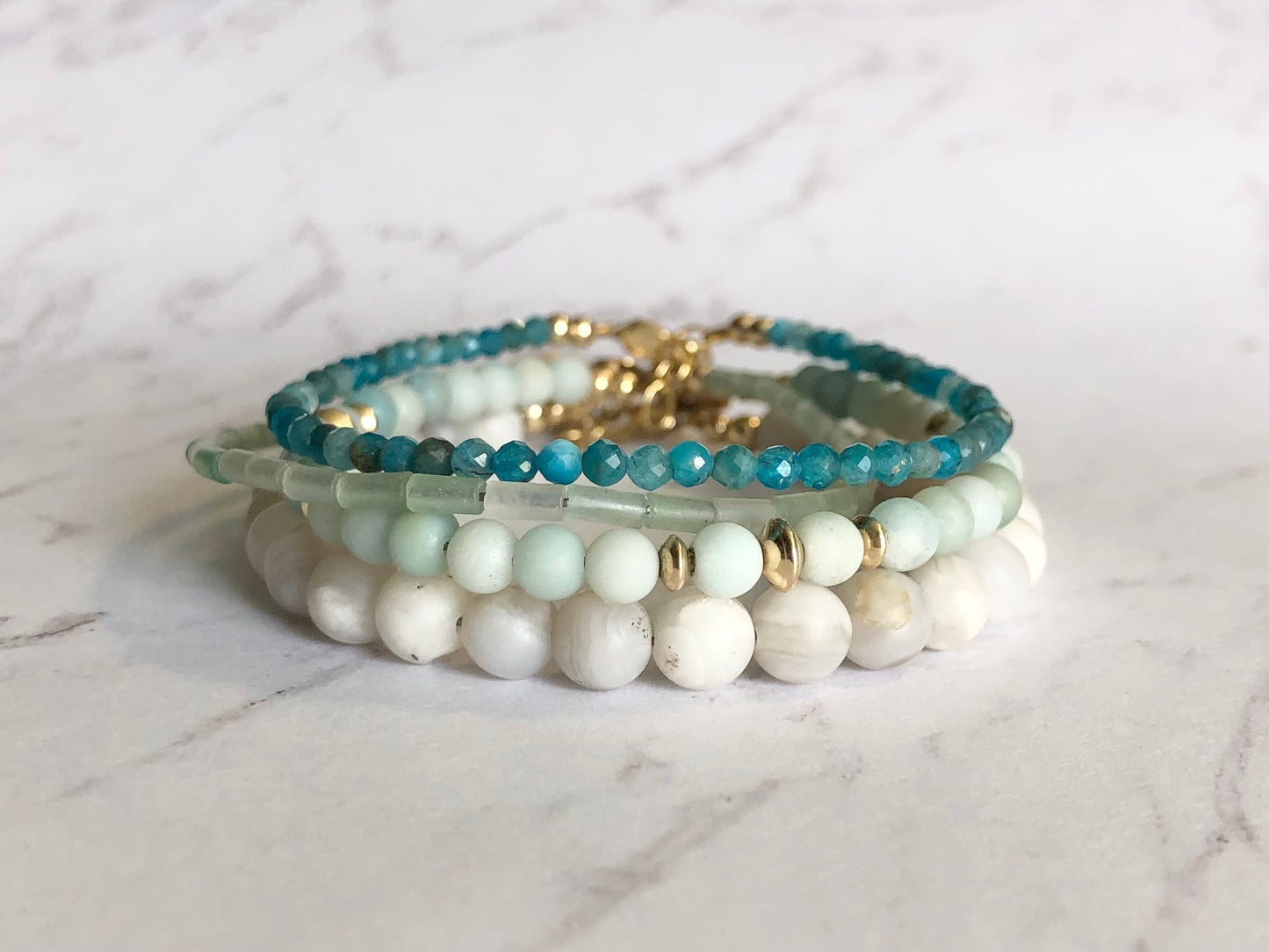 Gold Saucer Sea Foam Amazonite Bracelet.