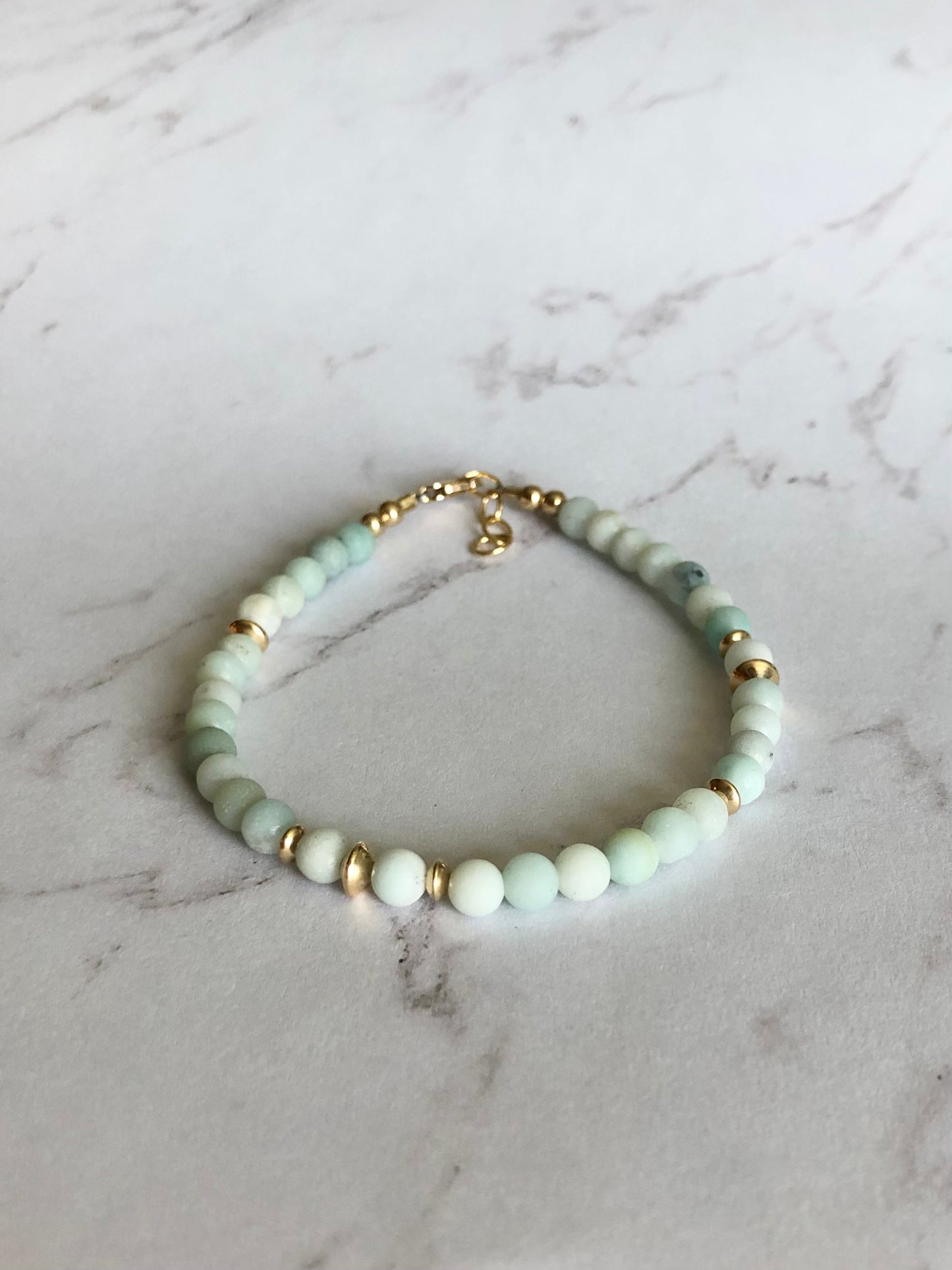 Gold Saucer Sea Foam Amazonite Bracelet.
