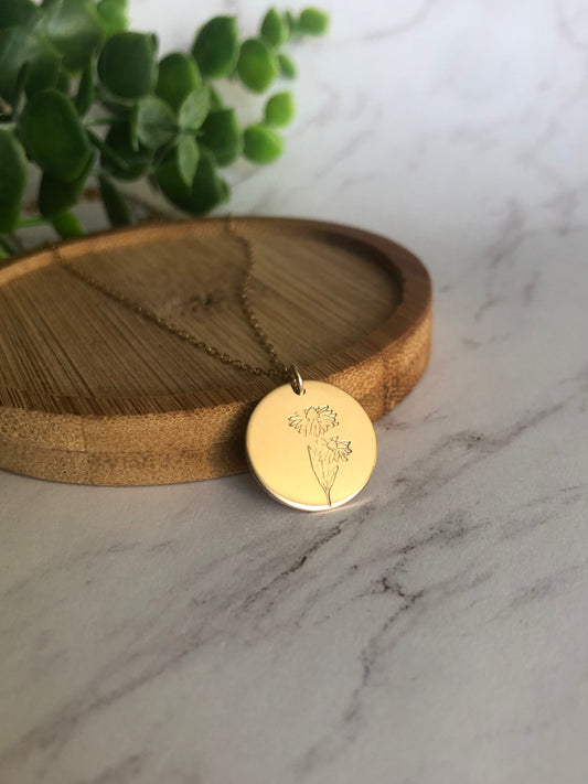 Birth Month Flower Necklace (Gold, Silver or Rose Gold)