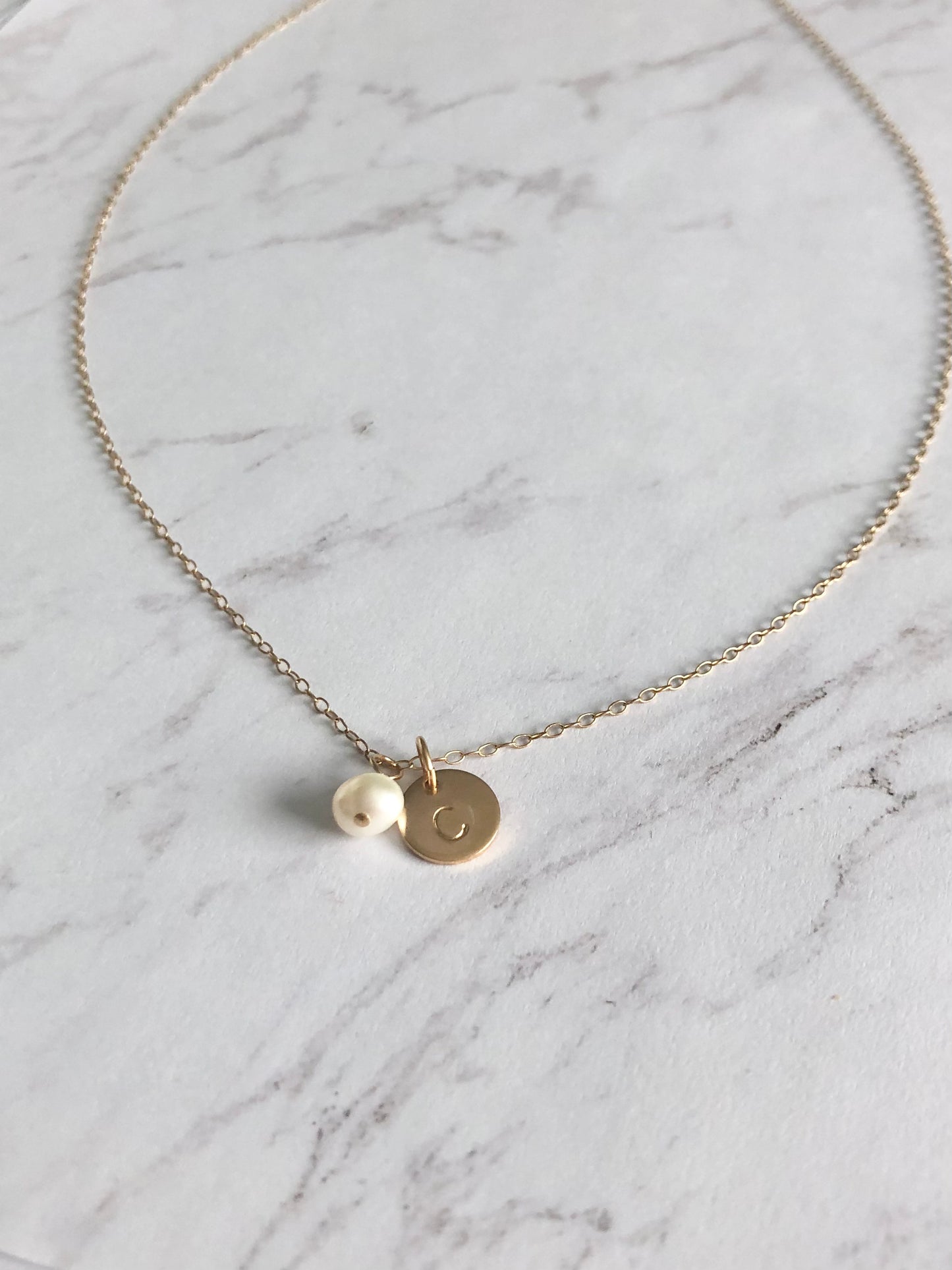Pearl Charm Initial Necklace