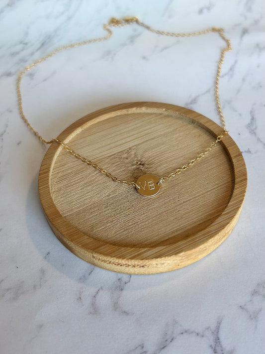 Gold Double Hung Initial Disk Necklace