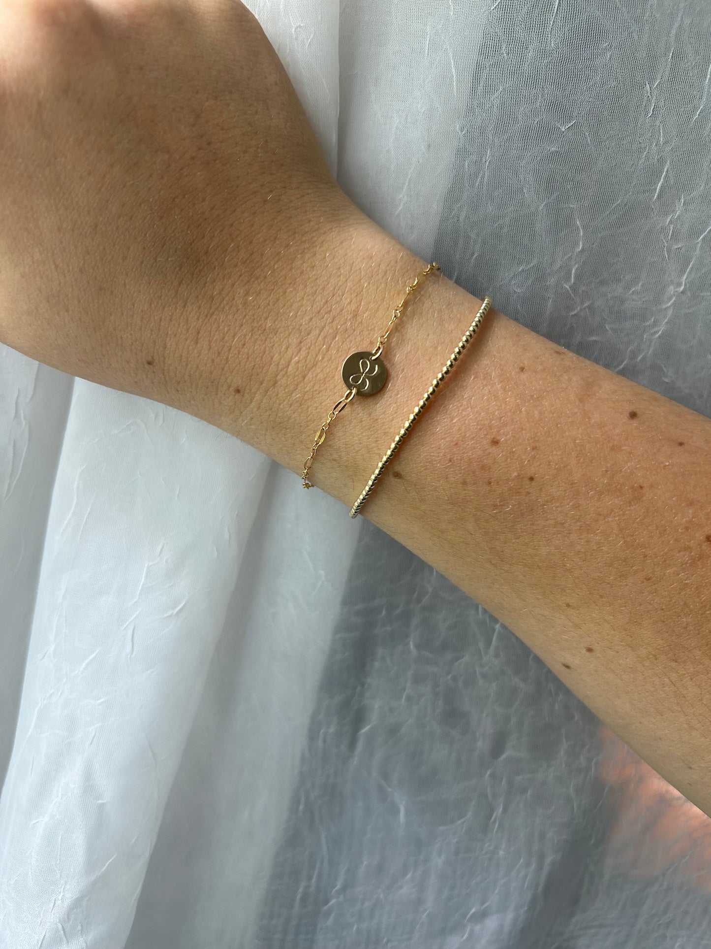 Stamped Bow Charm Chain Bracelet
