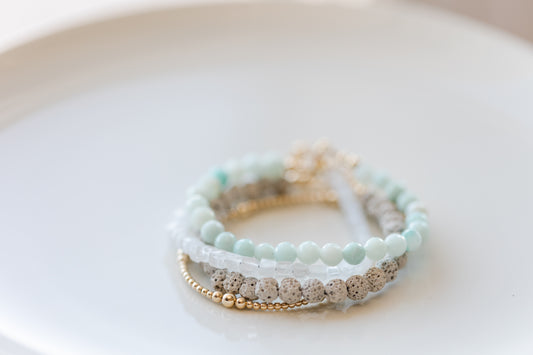 Aquamarine + Lava Bracelet Stack