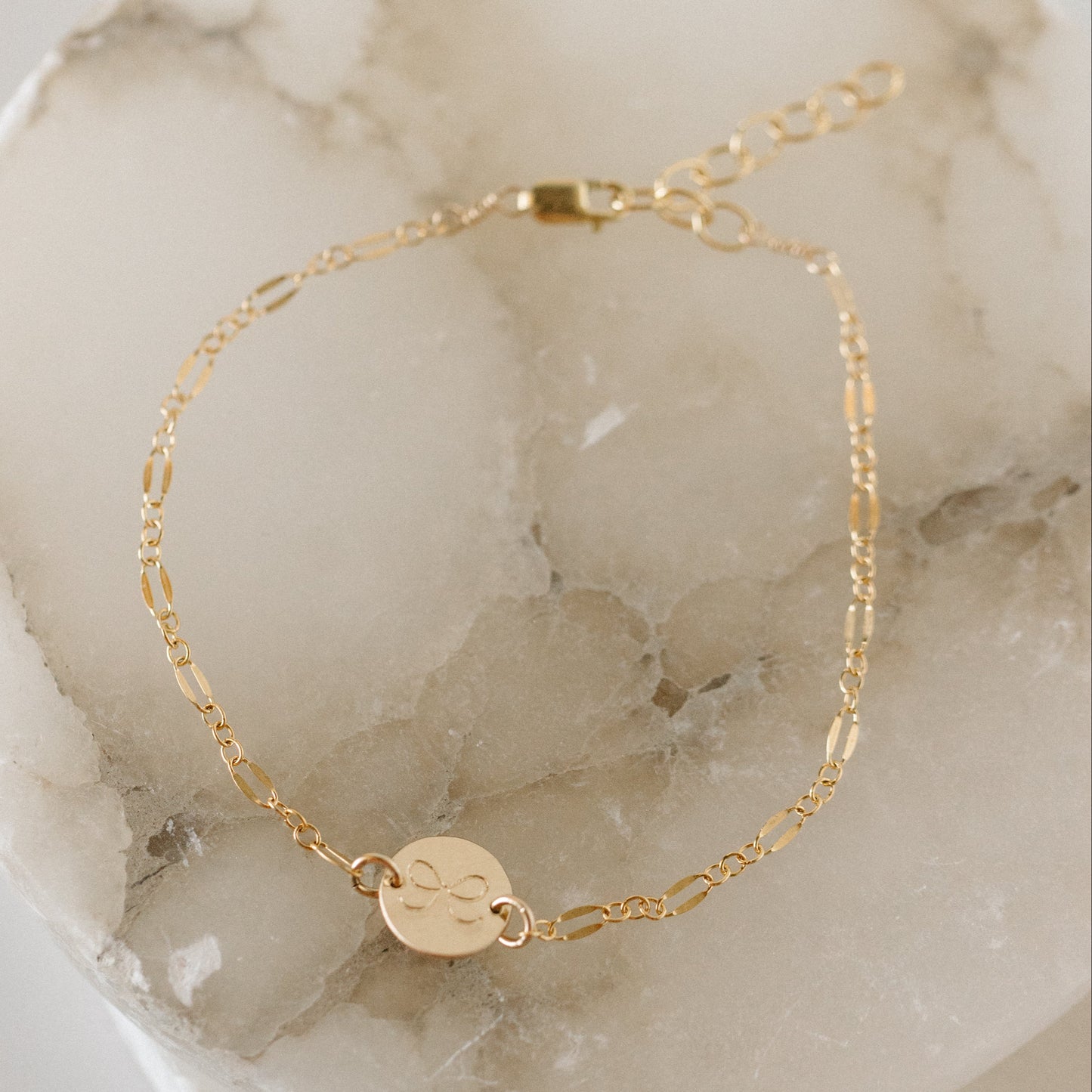 Stamped Bow Charm Chain Bracelet