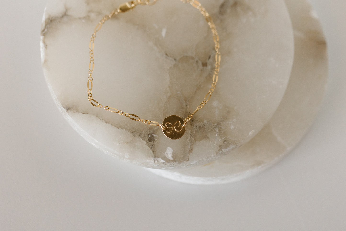 Stamped Bow Charm Chain Bracelet