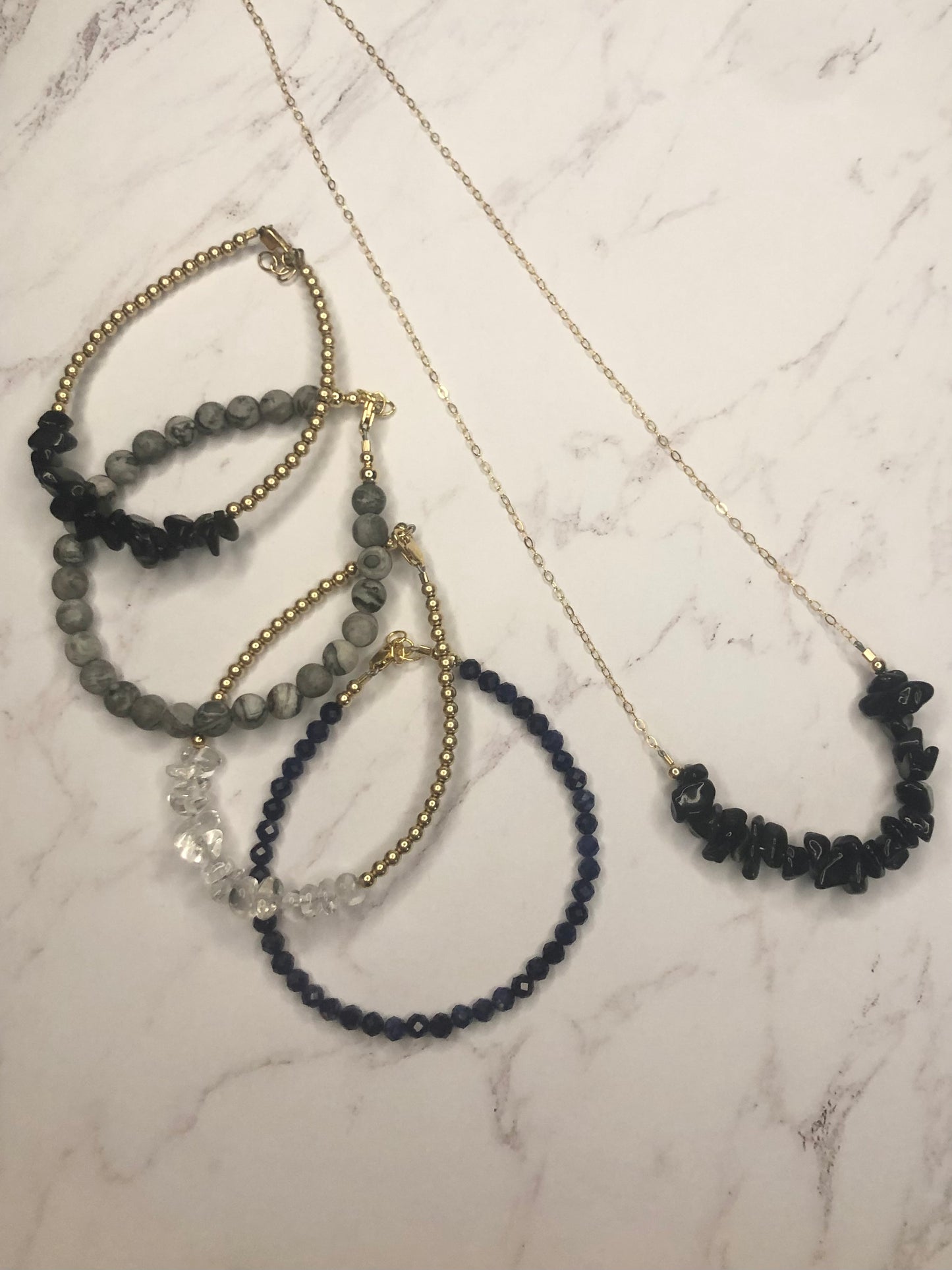 Onyx Chip Necklace in Gold or Silver (2 available)